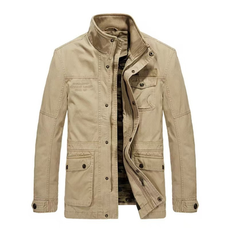 Cross-Border Plus Size Spring & Fall Men's Casual Jacket Pure Cotton Stand Collar Men's Jacket Washed Outdoor Wholesale 8255