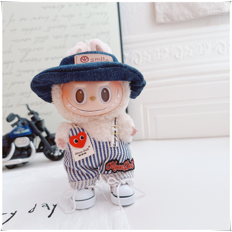 labubu娃衣拉布布衣服挂件个性条纹爱心背带裤牛仔帽装扮宠物挂件|undefined