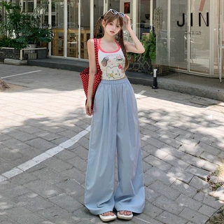 &复古降落伞山本裤女夏季薄款百褶直筒冰丝速干阔腿拖地裤子女