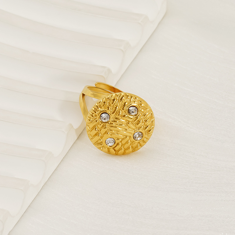 Nuevo anillo ajustable geométrico retro de acero inoxidable, anillo de nicho de personalidad, anillo de sensación premium chapado en oro de 18k para mujer