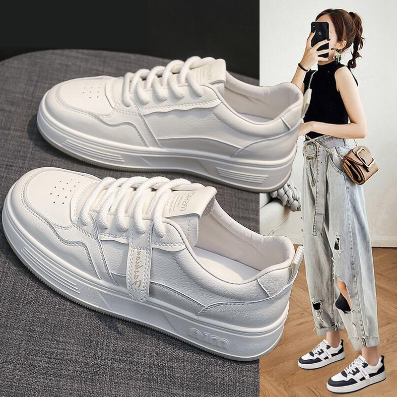 Soft Leather White Sneakers for Women, 2025 Early Spring New Thick-Soled Sneakers, Versatile Casual Shoes, Women's Sports Shoes
