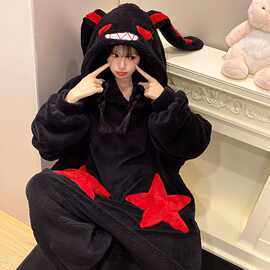 卡通睡衣2025新款秋冬季珊瑚绒加绒加厚可爱搞怪大头鱼连体家居服