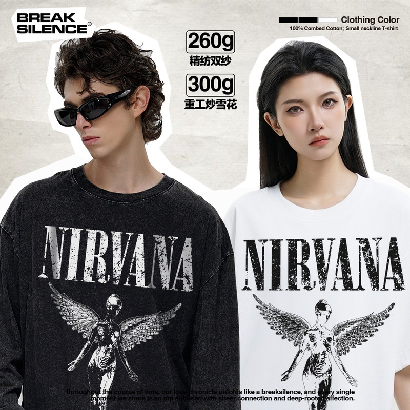 NIRVANA Cross-border Heavy American Style Retro Short-sleeved Top Men's Summer Printed T-shirt Loosen Half-sleeved T-shirt NIRVANA Cross-border Heavy American Style Retro Short-sleeved Top Men's Summer Printed T-shirt Loosen Half-sleeved T-shirt