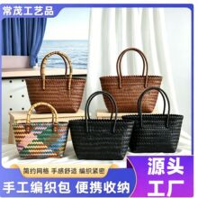 大容量沙滩包藤编手提编织包竹编沙滩包百搭女托特草编织包菜篮子