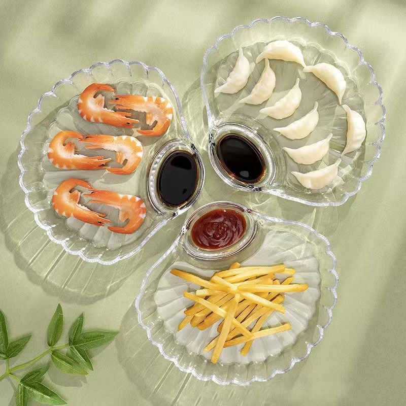 家庭用透明貝殻分割餃子専用ディッシュ、扇形サラダボウル、フルーツ皿、スナック減脂肪皿|undefined