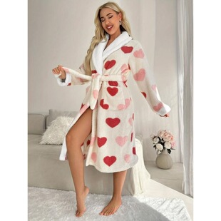 D 23590 Pink Heart Print Robe ����ӡ��˯�� �羳�W�����R