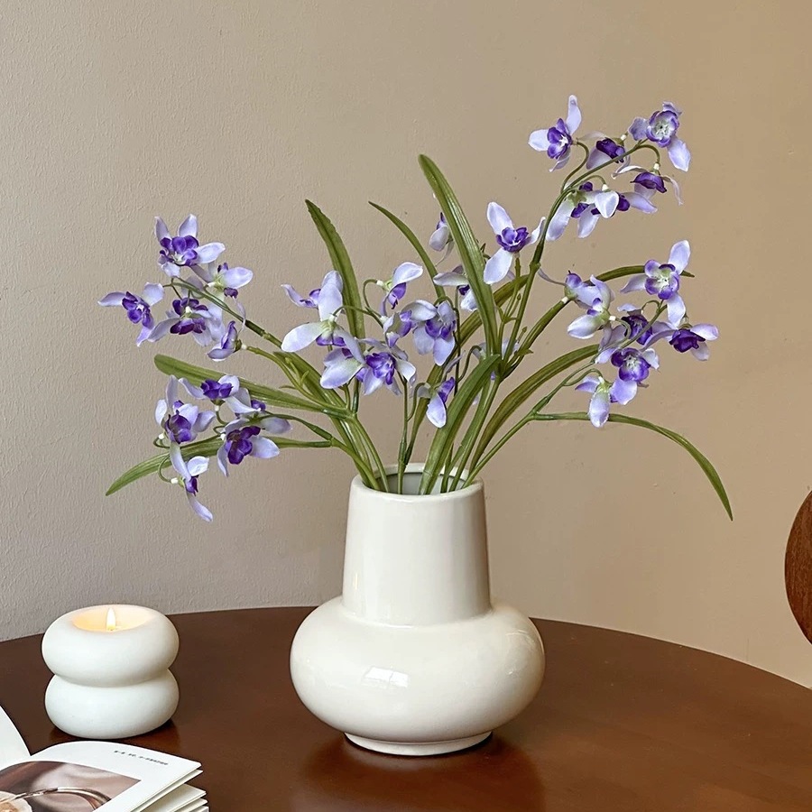 Round belly, straight mouth, milky white + small phalaenopsis purple 2