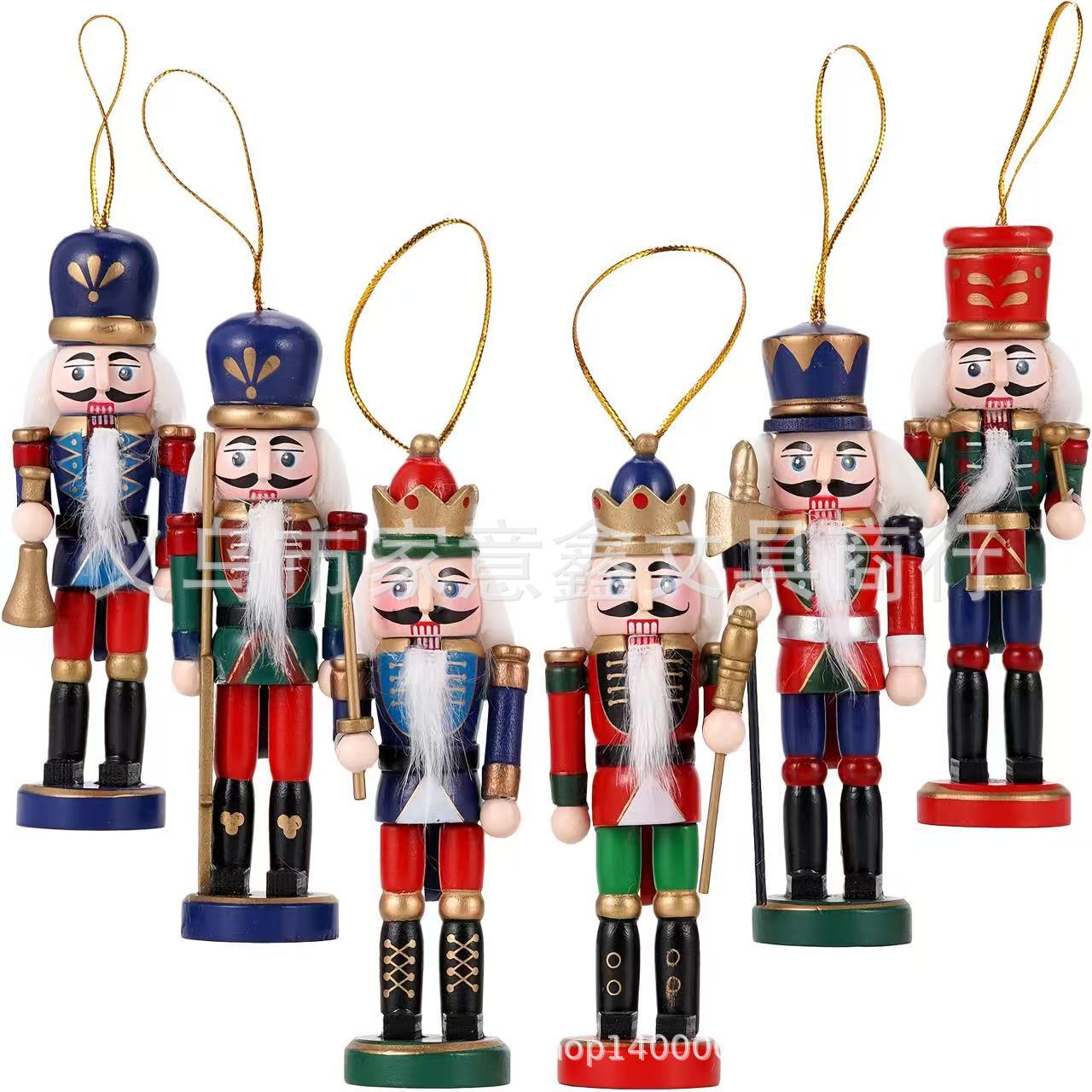 In-Stock Wooden 13cm Nutcracker Christmas Gift Ornament Painted Nutcracker Soldier Puppet Cross-Border Hot Sale