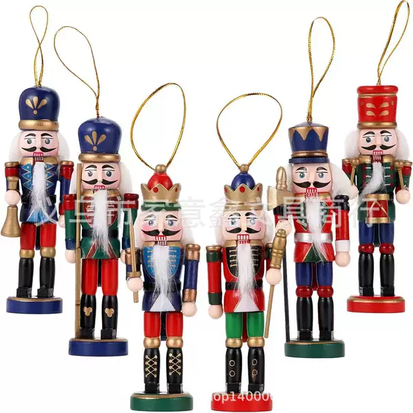 In-Stock Wooden 13cm Nutcracker Christmas Gift Ornament Painted Nutcracker Soldier Puppet Cross-Border Hot Sale