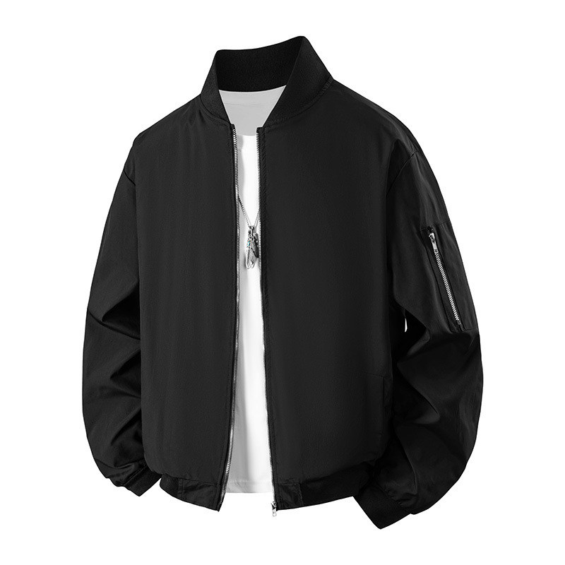 2025 New Men's Stand Collar Jacket Loose Solid Color Trendy Baseball Jacket Spring and Autumn Casual Coat Versatile Windproof Top