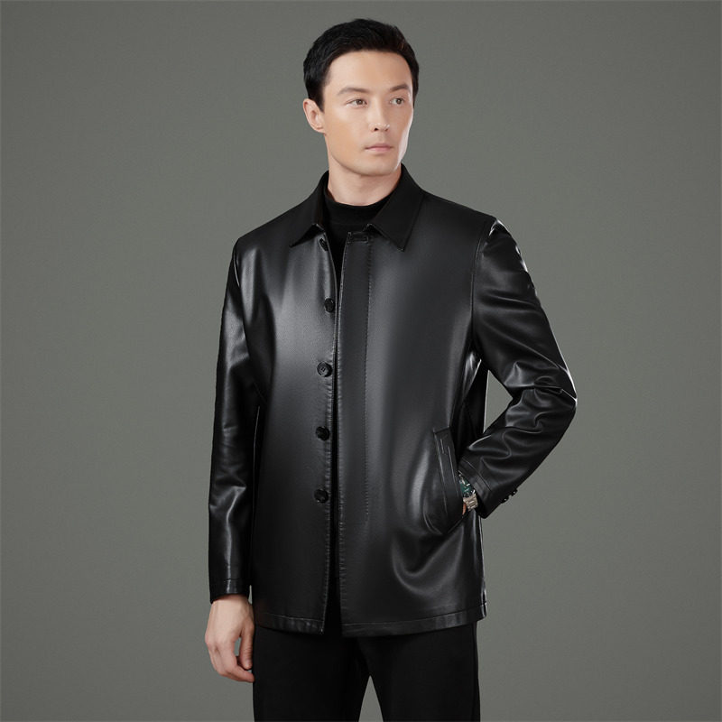 Haining Men's Leather Jacket, Men's Casual Classic Wrinkle-Free Business Casual Outerwear, Father's Clothing
