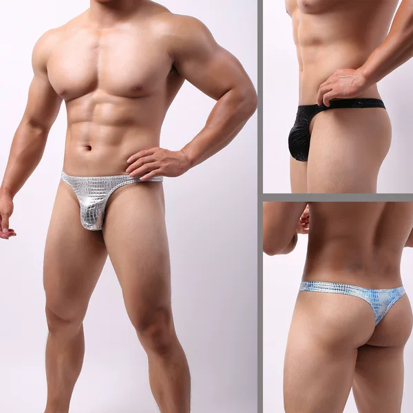 Foreign Trade Nightclub Passionate and Wild Faux Leather Crocodile Pattern Men's Sexy Underwear, Selected Elastic Breathable Thong 201