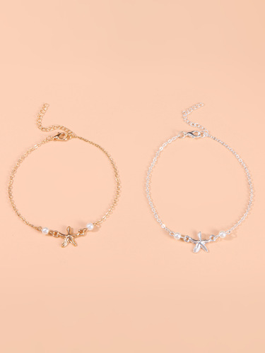 Beach Sandals Foot Accessories for European and American Cross-border Supply, Alloy Starfish Pearl Yoga Foot Chains, Cross-border Commodity Decorations