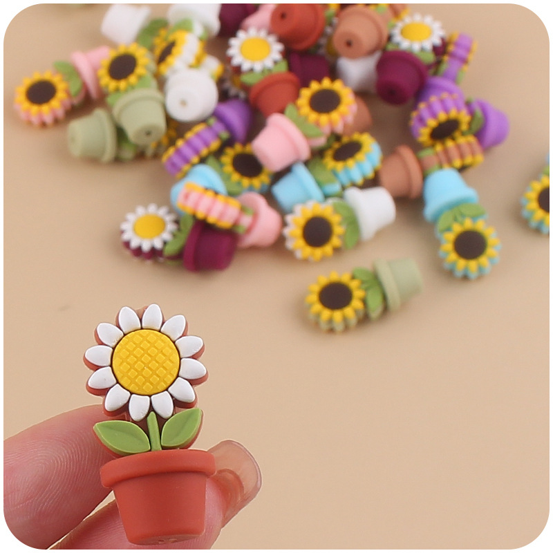 Bebé suministros de dibujos animados girasol silicona maceta mordedor creativo DIY bebé molar pezón cadena mordedor Accesorios