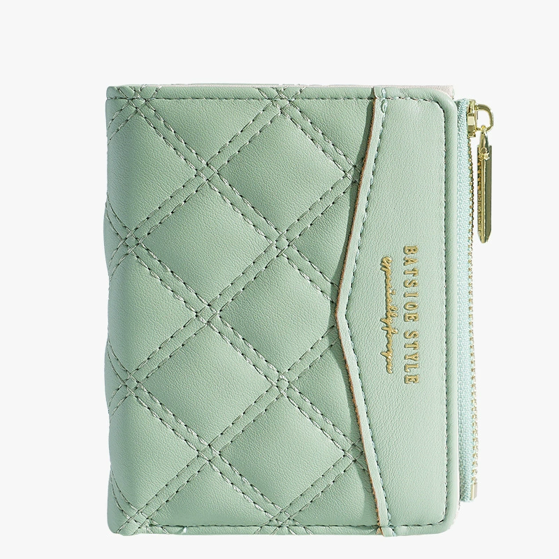 Кошелек женский короткий (BATSIOE) стеганый TPU для карт и монет — 11.5×9×2 см, стиль студента