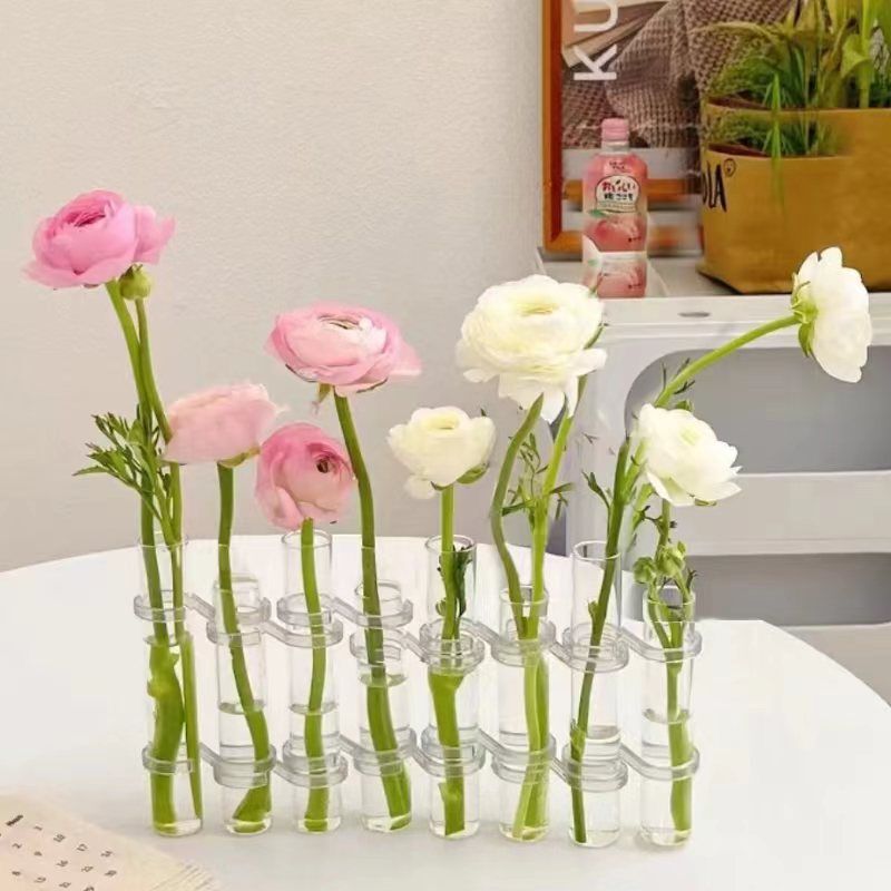 試験管花瓶風高価値ガラスネット有名人の装飾品花水耕栽培花器組み合わせ花瓶装飾|undefined
