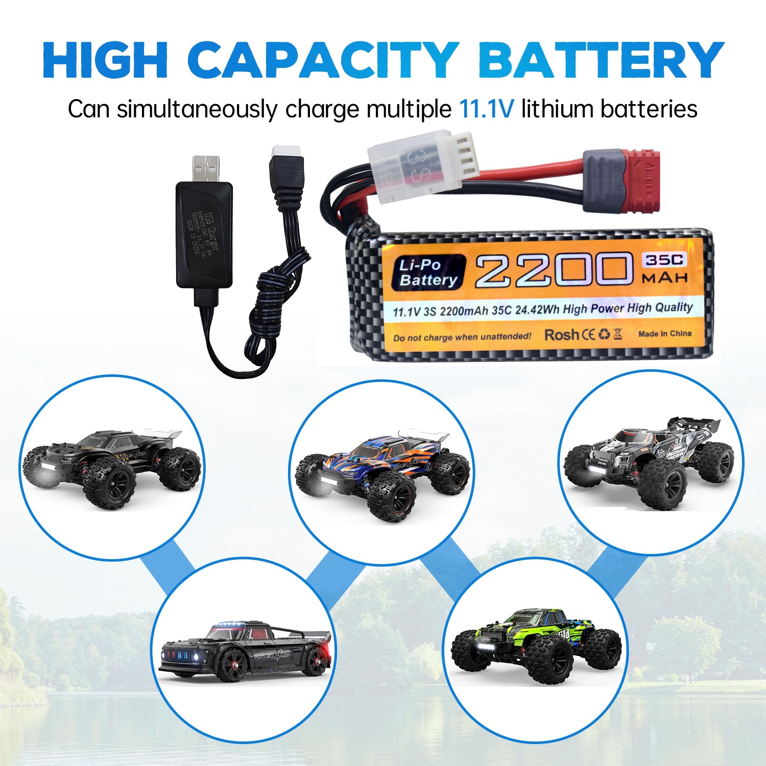 (2개) MEIJIAXIN H16207 16209 14210 원격 제어 자동차 업그레이드 배터리 3S 11.1V 2200MAH