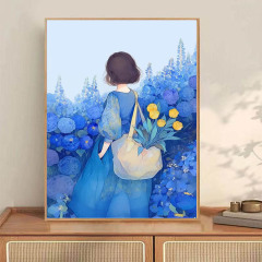 新しい青いバラの女の子のデジタル油絵diy手作りの色を塗って装飾画の客間に壁を掛けて贈り物をします。