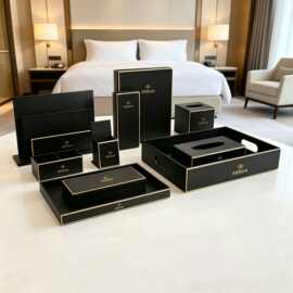 皮质酒店洗漱用品收纳盒宾馆客房牙具盒套装托盘茶叶盒纸巾盒