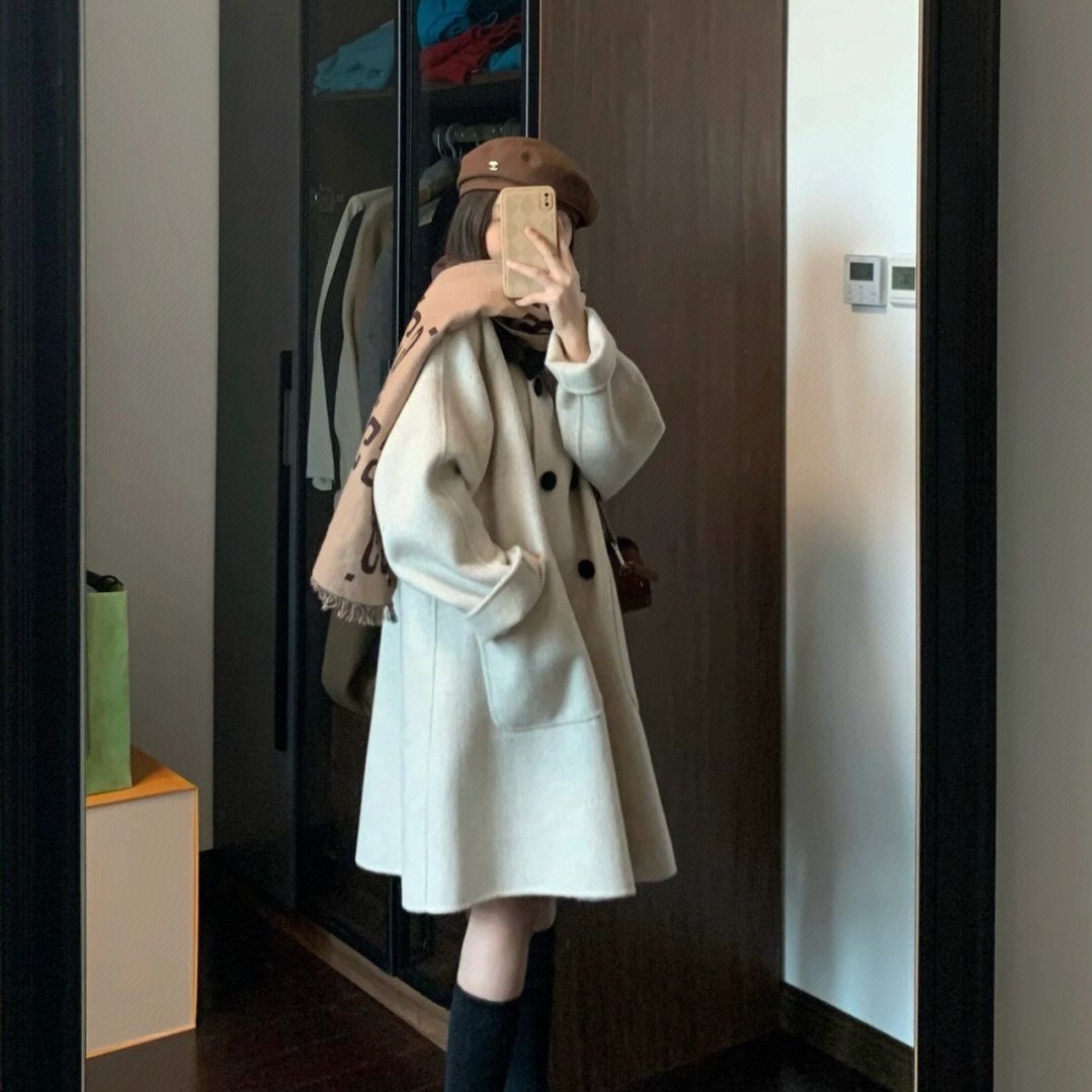 冬季韩系小个子复古撞色翻领显瘦毛呢大衣呢子外套女宽松显高