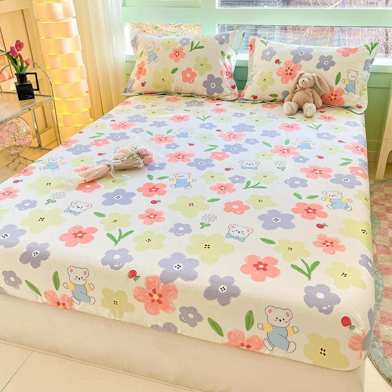 Sombrilla de cama de algodón pieza individual 100 algodón dormitorio de estudiantes colchón individual funda protectora funda de cama funda de almohada juego de tres piezas 2