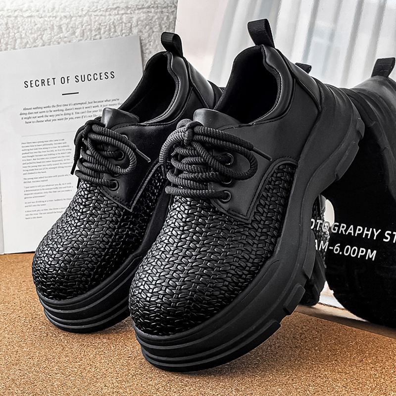 黑色大头皮鞋男士秋冬季2025新款男鞋增高德比鞋男款厚底潮鞋休闲