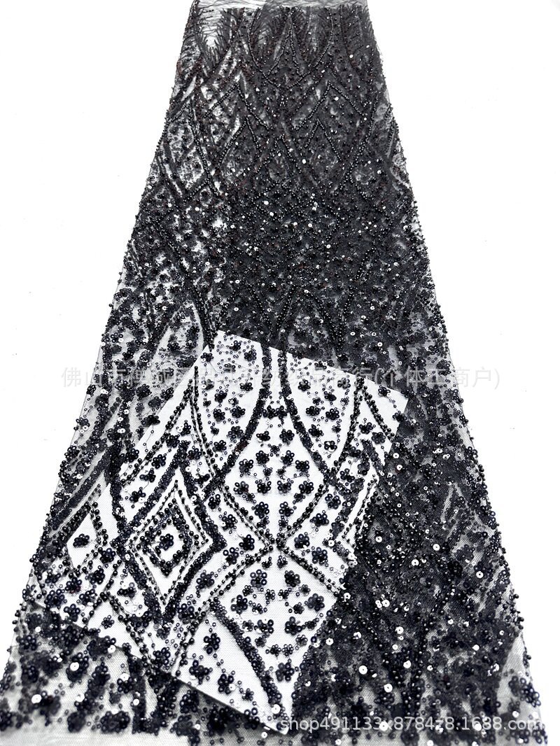 Tejido de boda de importación sequinilla tubo de perlas de bordado de computadora 130 ancho de stock rápido soporte de prueba