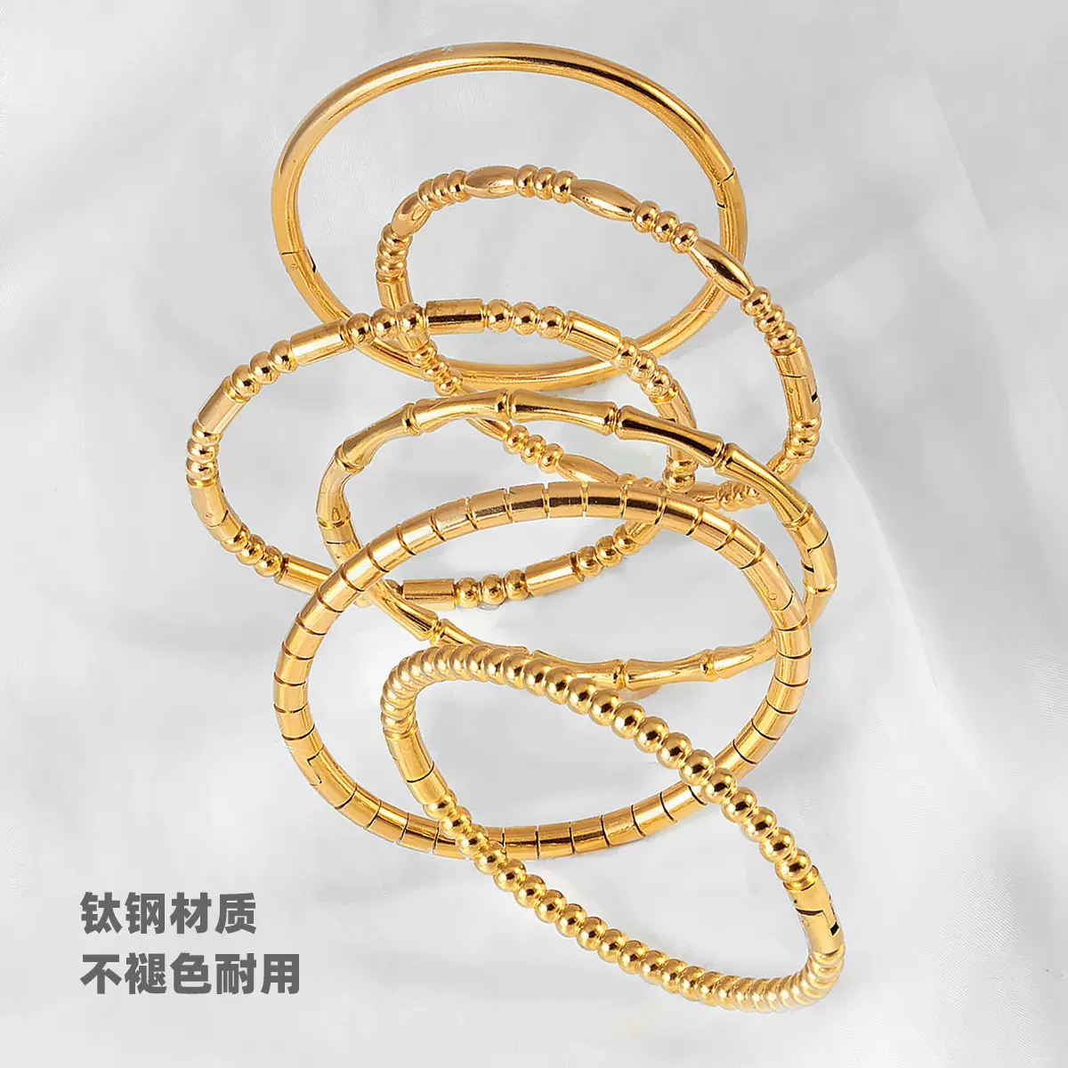 厂家直销跨境批发电镀金色ins女高级感不掉色饰品钛钢竹节手镯
