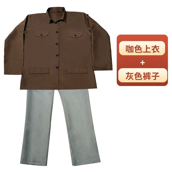 Pocket coffee top + gray pants