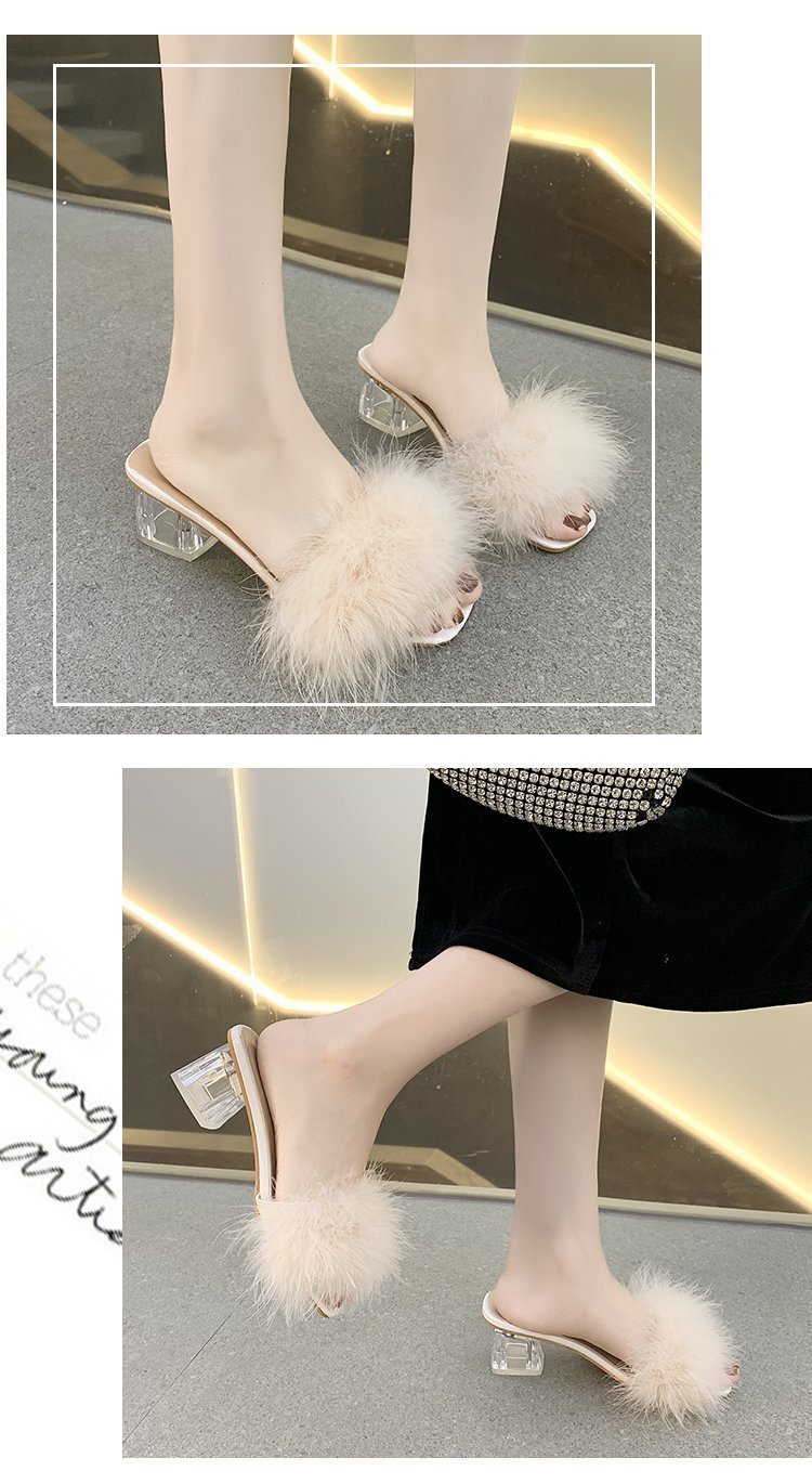 Women's Sexy Solid Color Feather Round Toe Fashion Sandals display picture 16