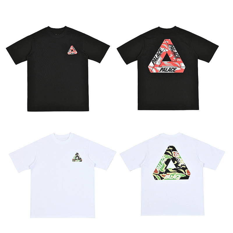 25 Cross-Border Export Palace Letter Triangle Printed Cotton Short-Sleeved T-Shirt Summer Versatile Round Neck T-Shirt Trendy Brand