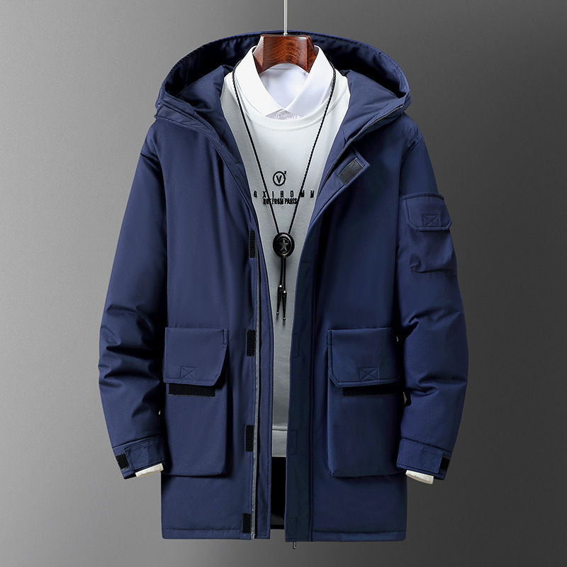 Off-Code Clearance Export Winter Outwear Men's Workwear down Jacket Men's Teenagers Junior High School Hooded Mid-Length Trendy Men's Clothing