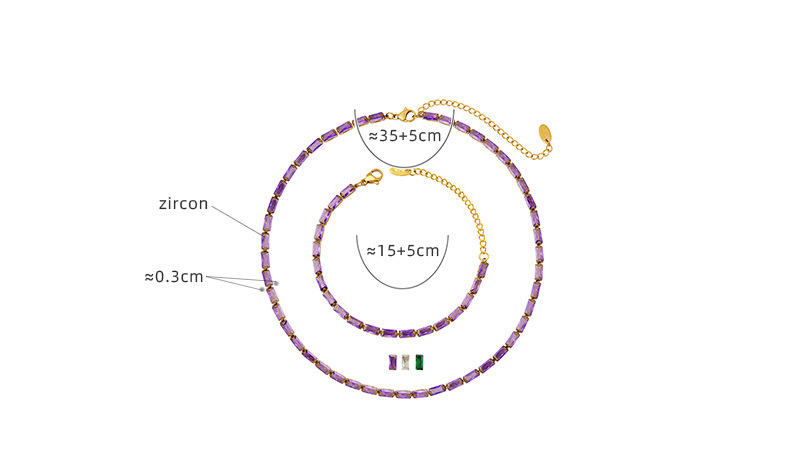 Fashion Square Titanium Steel Inlay Zircon Bracelets Necklace