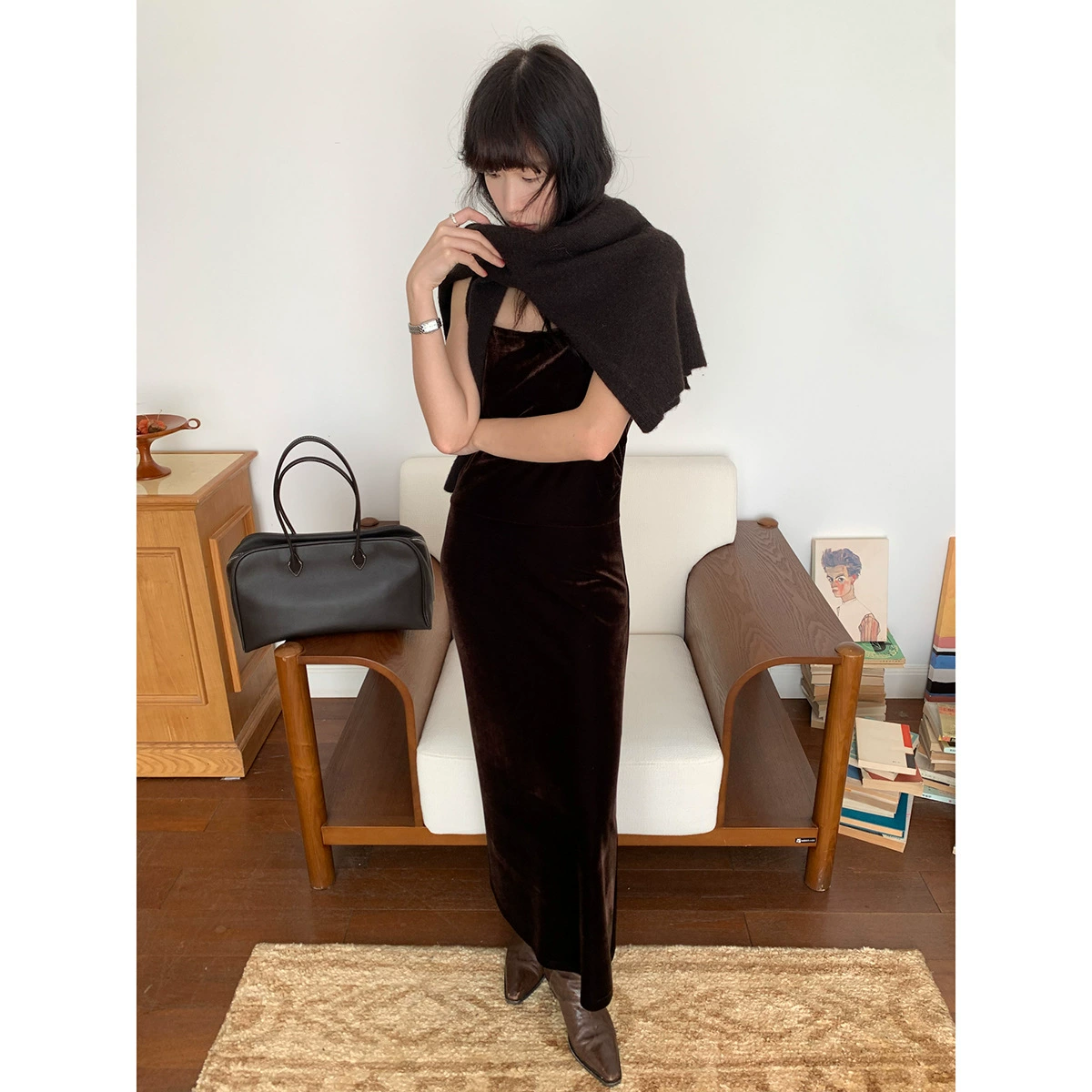 Yi Eo inbyin бархатная юбка с подтяжками для женщин высокого уровня тонкое платье с темпераментом платье без рукавов