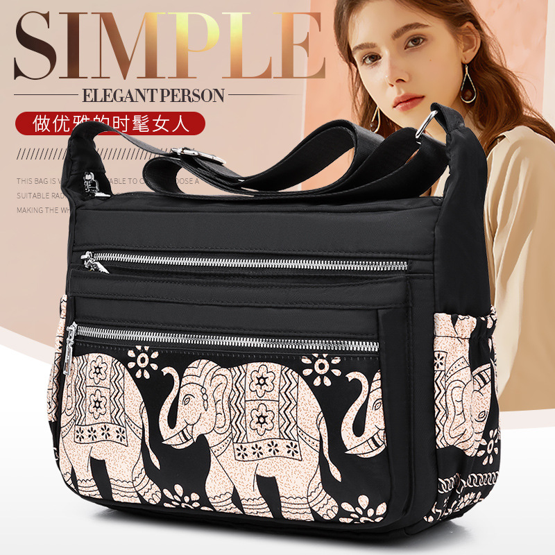 Bolso de hombro para mujeres de mediana edad bolso de la madre moda impresa casual tela de nylon de gran capacidad transfronteriza Venta caliente bolsa de mensajero para las mujeres
