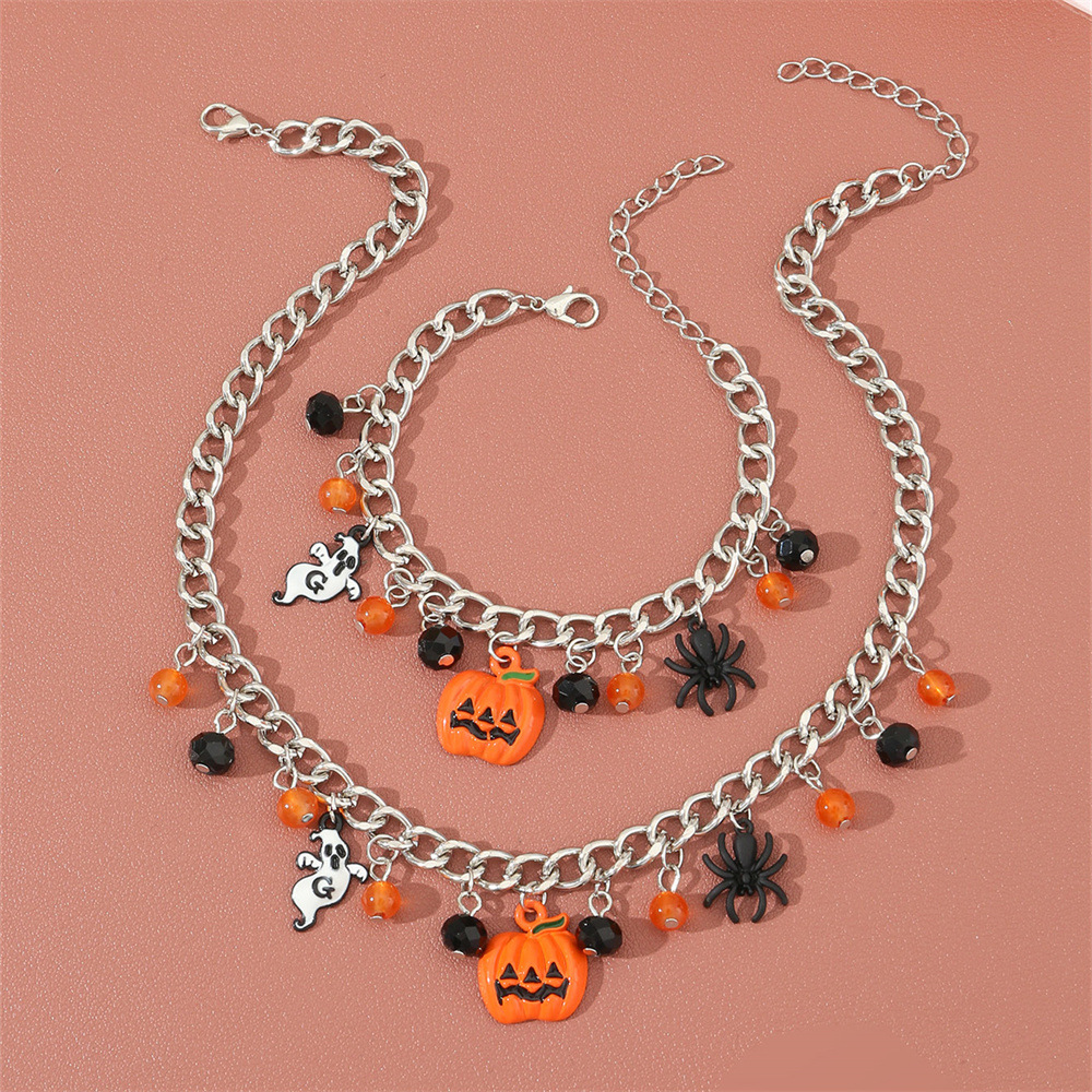 Halloween Accessoarer Dam Pumpa Halsband Set Armband Dammode Spider Ghost Accessoarer_voghion.com