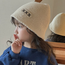 2023儿童ins秋冬盆帽韩版女童简约水桶帽显脸小针织纯色渔夫帽子