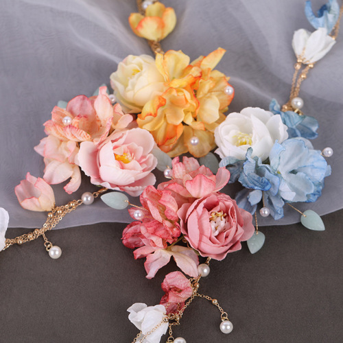 Hanfu fairy princess dance silk flowers hair hairpin for women girls embroidered female antique flower edge clip costume deserve to act the role of children headdress tassel hairpin