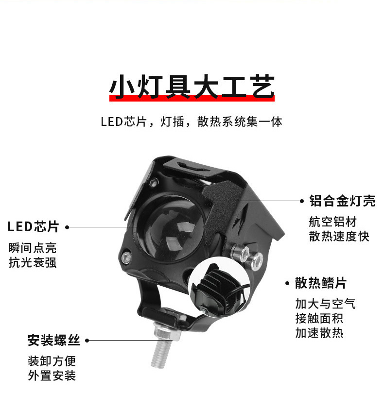 Electric Vehicle Lights, Motorcycle Spotlights, External Battery Tricycle Headlights, Strong Light Led Lens, 12V60 Front Headlights