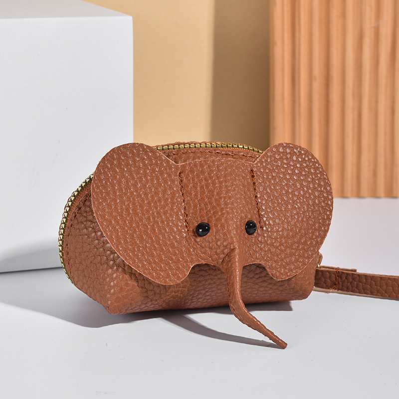 Nuevo bolso colgante bolso clave de las mujeres bolso de la tarjeta creativa de cuero elefante monedero cremallera giro a mano lápiz labial bolsa de almacenamiento