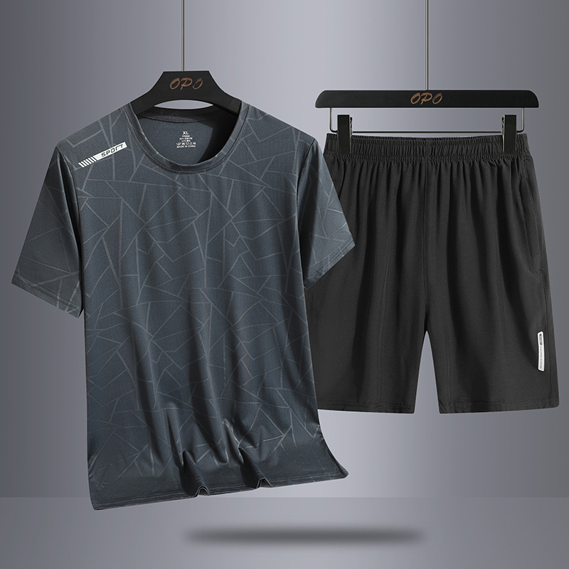 Fábrica directa 2025 nuevos pantalones cortos de mangas cortas de hielo dos piezas delgadas transpirables camisetas frías con un juego deportivo casual