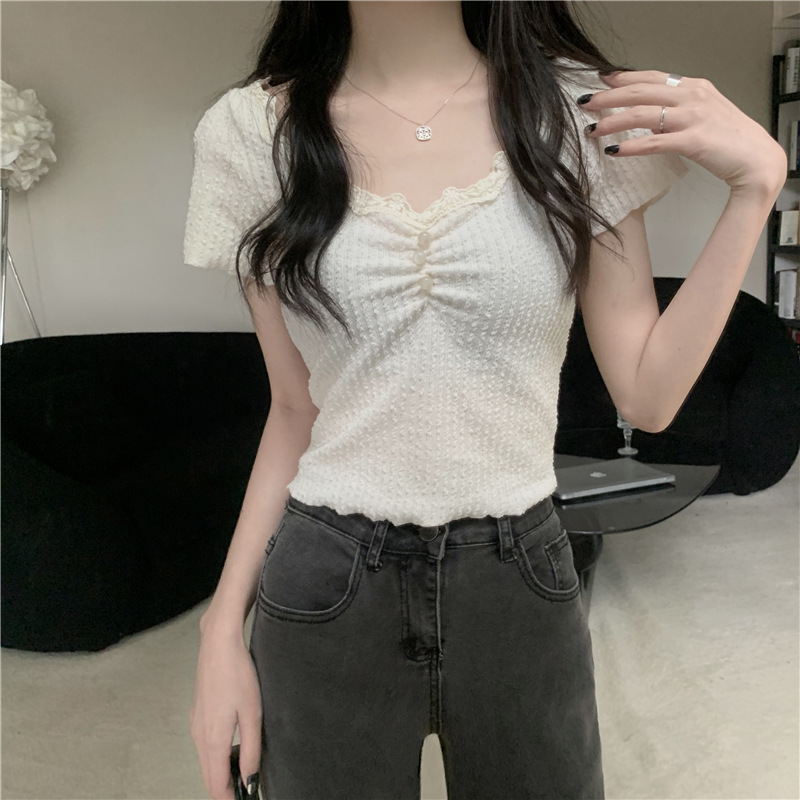Wholesale knitted summer V-neck slim fit women's good T