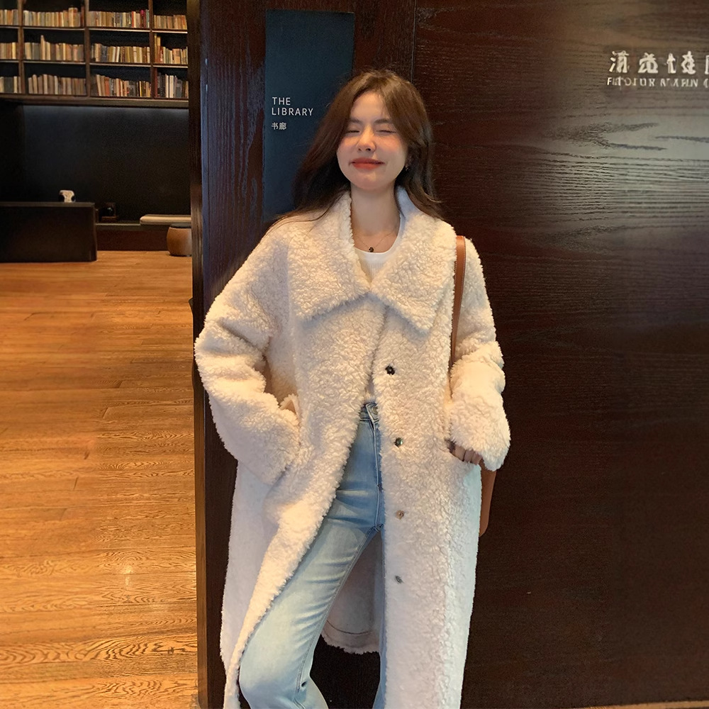 羊羔毛皮草外套女复合皮毛一体全羊毛颗粒绒长款2025秋冬新通勤风