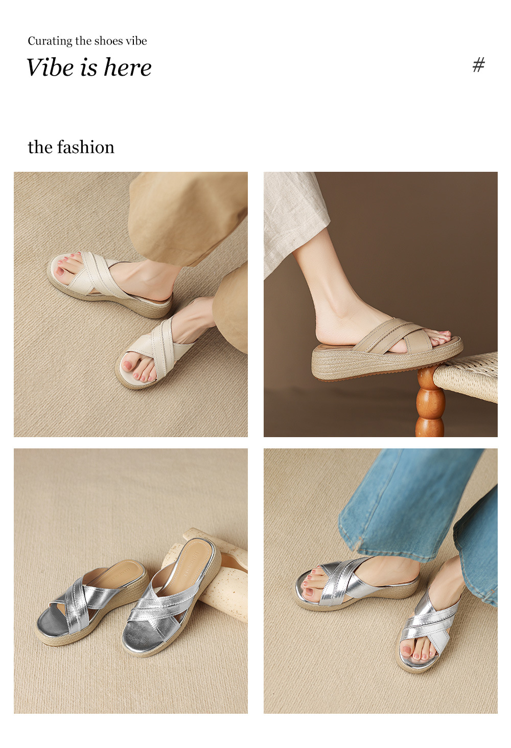 Dép sandal nữ quai chéo hở ngón đế dày da cừu — màu trắng ngà chi tiết 1