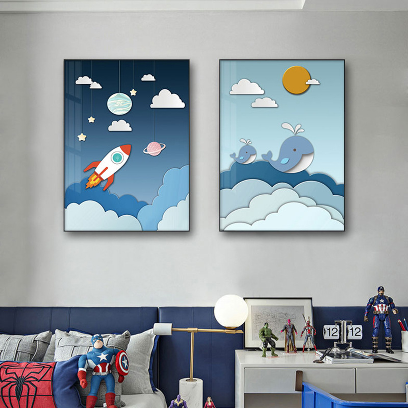 探险星球儿童房装饰画现代简约墙面装饰背景墙挂画男女孩卧室壁画