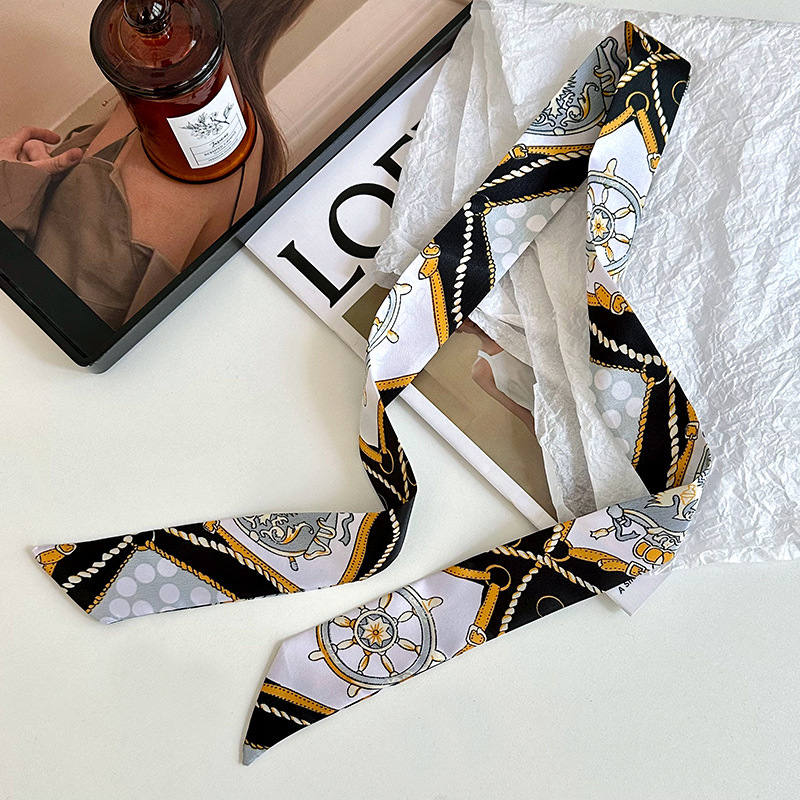 Pañuelo de seda largo, decoración de moda avanzada coreana, bufanda pequeña, bolsa de toalla de seda para mujer, cinturón de envoltura, turbante multiusos, cinturón para el cabello