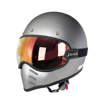 Motosiklet kaskı (dəbilqə) — Fiberglass Retro Motorcycle Helmet Full-Face Electric - matte-titanium-color-mirror-m55-56