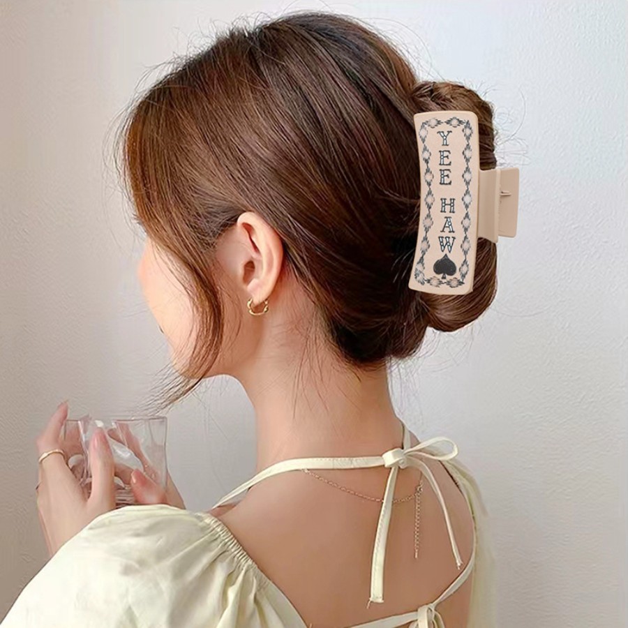 50g Weight Hair Claws Hair Accessories Type 1 Piece Quantity Daily Occasion Pu Leather Material Sunflower, Letter Pattern Women's Gender Retro Style Women's Retro Sunflower Letter Pu Leather Hair Claws 2