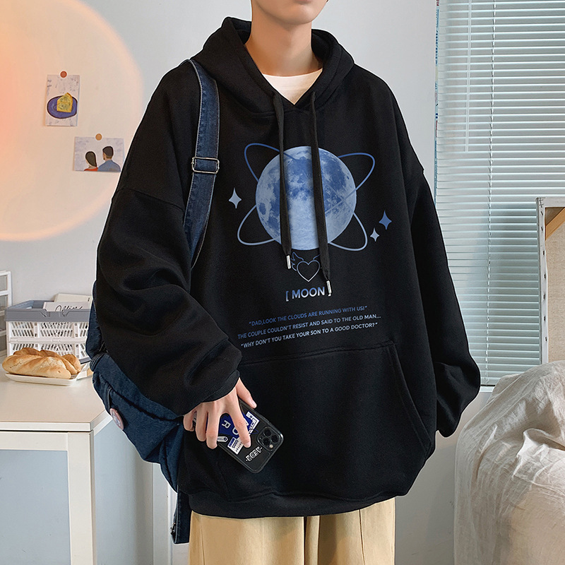 American Style Sweatshirt Men's Spring and Autumn Fashion Brand Loose Vintage Printed Hooded Hong Kong Style All-match Casual Couple Jacket Top