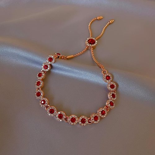 Diamond-encrusted Red Heart Bracelet for Girls, Sister-in-law Bracelet, Korean Style Fashion, Elegant and Luxurious, Pull-out Adjustable Bracelet